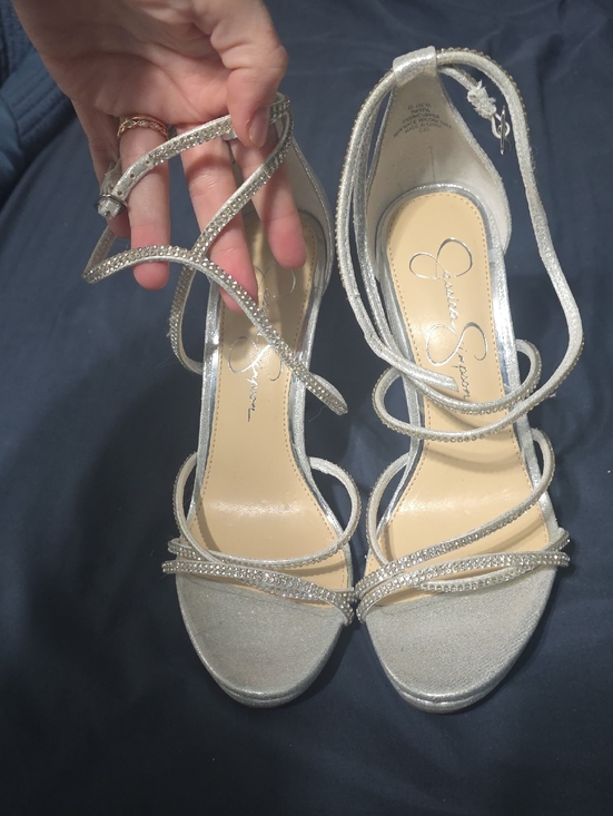 Jessica Simpson Shoes - Jessica Simpson Silver Crystal Wrap Heels